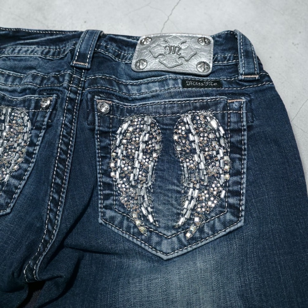 Miss Me Women's Angel Wings Jeans Size 26 Blue Denim 26 x 30 Embroidered Stretch